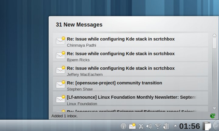 The popup shows a list of the new emails